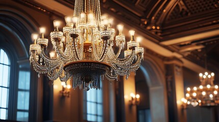 Obraz premium A Crystal Chandelier Hanging in a Grand Room
