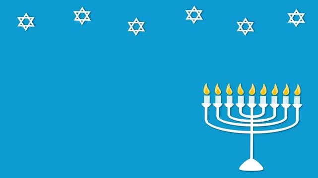 Happy Hanukkah background animation with copy space and nine candles or menorah