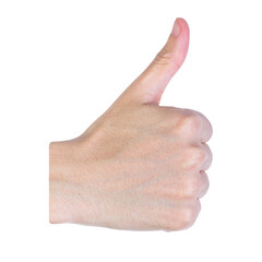 Hand of client show thumb up isolated on white background