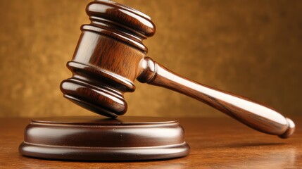 Obraz premium Judge gavel on wooden surface for legal judgment or auction