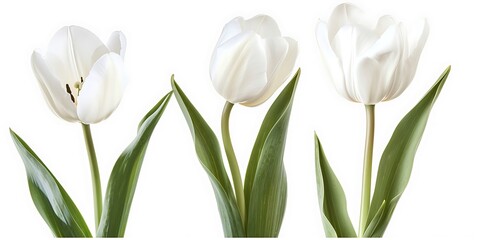 White tulips isolated on white background. Clipping path included.