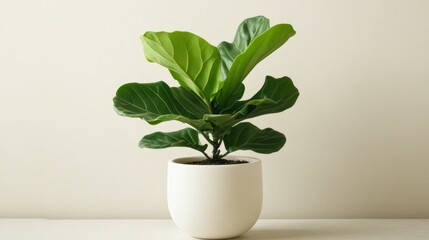 Fototapeta premium Lush green fiddle-leaf fig plant in white pot