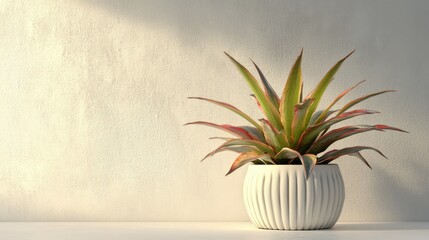 Vibrant tropical plant in modern ceramic pot