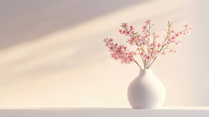 beautiful pink cherry blossom flowers in white vase © Mandeep