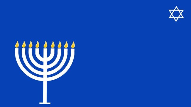 Happy Hanukkah background animation with copy space and nine candles or menorah