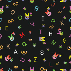 seamless pattern with cats, apparel design, print design, kids clothes, textile seamless patterns, cats, English alphabets, wallpaper, eps vector file
