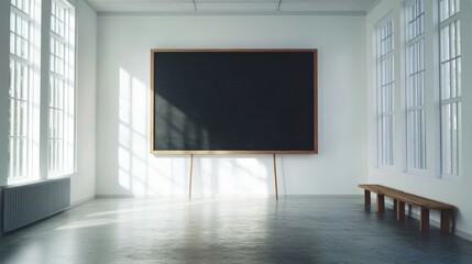 modern minimalist classroom with large blackboard