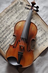 A classical violin set on sheet music, depicting a timeless connection between musical instruments...