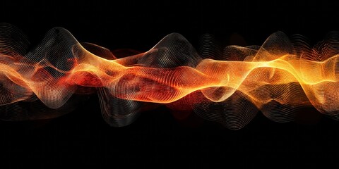 Obraz premium A dynamic wave pattern of gold and red colors set dramatically against a black background.