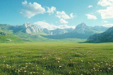 Fototapeta premium A Field of Wildflowers in Front of Mountain Range