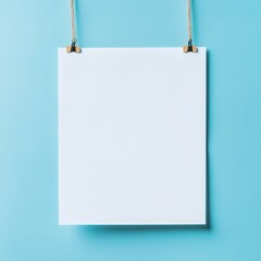 blank white paper hanging on blue background