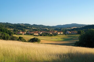 Fototapeta premium Picturesque rural landscape with rolling hills and farmland