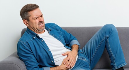 Fototapeta premium Man Holding His Stomach in Pain