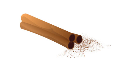 Dry Cinnamon sticks vector illustration. Cinnamon  powder. Cinnamon sticks, spice, for cooking, baking, health food