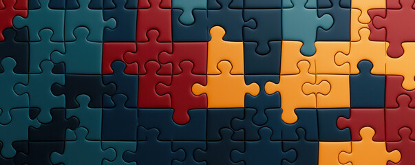 Colorful puzzle pieces create vibrant and engaging 3D puzzle design, showcasing various shapes and colors that invite creativity and fun