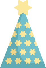 Blue party hat with yellow stars celebrating a birthday party