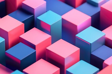 Obraz premium Abstract pattern of pink and blue cubes with neon lighting.