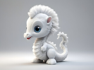 A darling white baby Seahorse , its entire body rendered in a charming cartoonish style