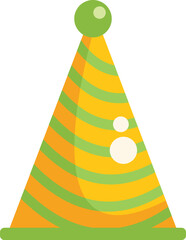 Green and yellow striped party hat standing up on its own, perfect for celebrating birthdays