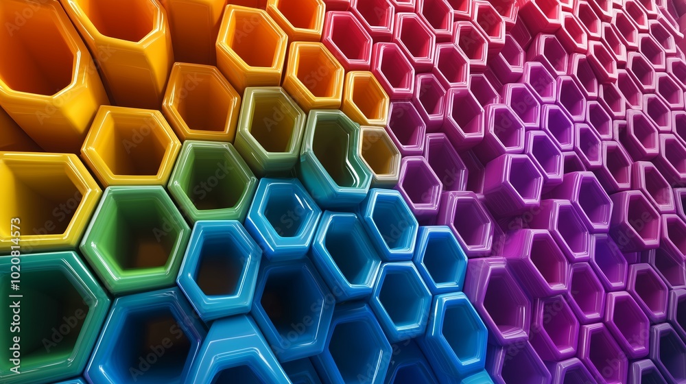Poster colorful abstract honeycomb pattern with vibrant gradients creating a dynamic visual effect