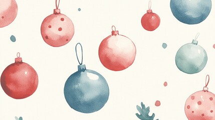 Abstract Christmas baubles in muted pastel tones, floating across a soft textured background, seamless pattern