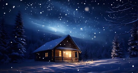 Wooden Cabin in a Tranquil Snowy Night_071