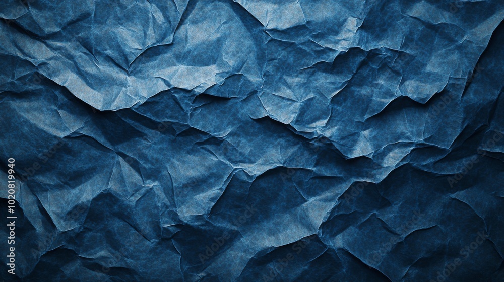 Aufkleber a close-up of crumpled blue paper, showcasing textured waves and intricate folds that create an abst