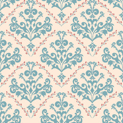 vector, Victorian Damask Pattern, Pastel Cream,blue,Vintage style Luxury, Seamless, Oriental Ethnic, Traditional, Aztec Abstract, Design for Surface, Fabric, Clothing, Textiles and Decor.