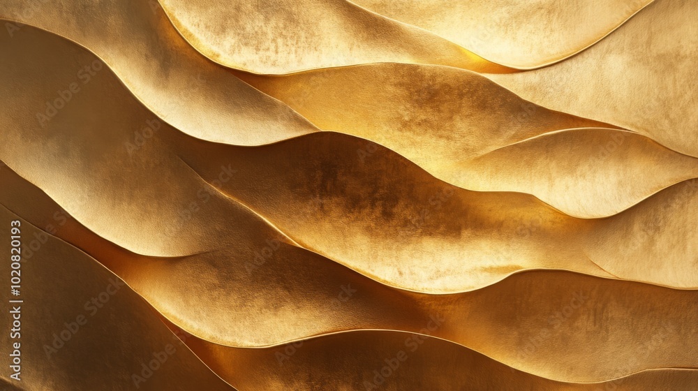 Aufkleber A close-up of wavy, textured surface in shades of gold, creating an elegant and luxurious appearance with gentle curves and reflections.
