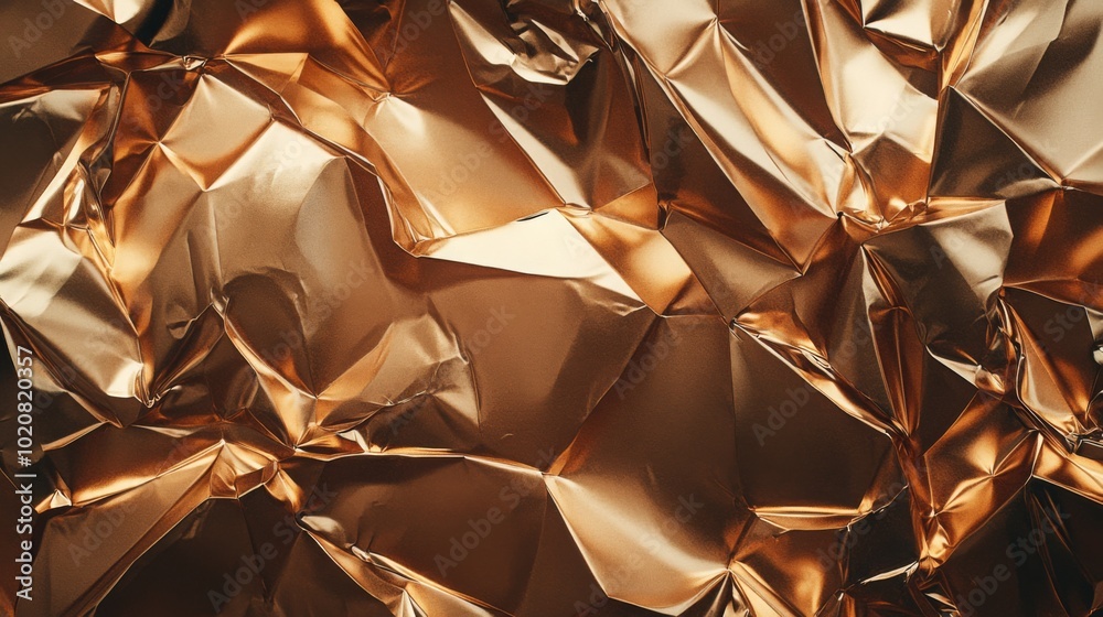 Poster A textured, crumpled surface of metallic gold foil reflecting light, creating an intriguing visual appeal.