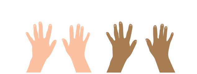 Different People Raising Hands in the Air. People and hand gestures concept vector art