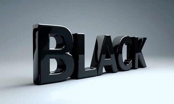 Bold 3D black text in a glossy finish standing on a light background for a sleek and modern visual effect