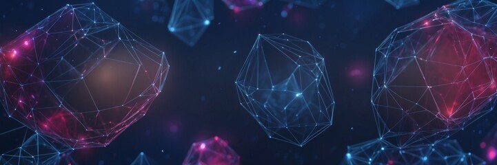 A blue background with a bunch of red and purple shapes. The shapes are connected by lines. The shapes are not real, but they look like they are