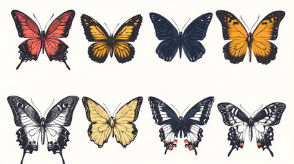 Naklejka premium Butterfly collection,Butterfly Vector Silhouettes. Decorative Insect Collection.