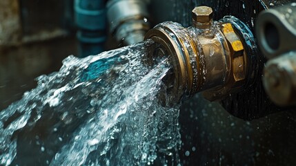 Water flowing from a pipe. This image can be used for illustrating articles about water conservation or plumbing.