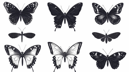 Obraz premium Butterfly collection,Butterfly Vector Silhouettes. Decorative Insect Collection.