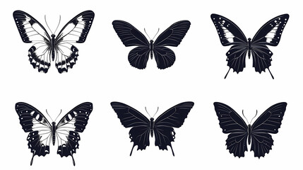 Naklejka premium Butterfly collection,Butterfly Vector Silhouettes. Decorative Insect Collection.