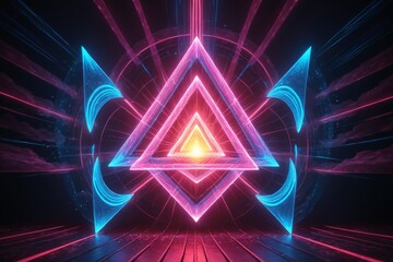 Glowing Neon Triangle Shapes Abstract Background