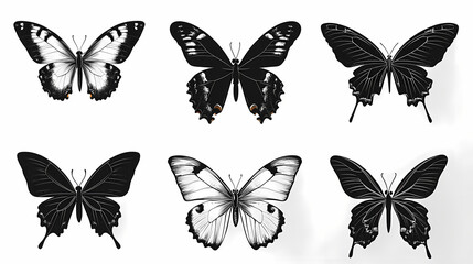 Fototapeta premium Butterfly collection,Butterfly Vector Silhouettes. Decorative Insect Collection.