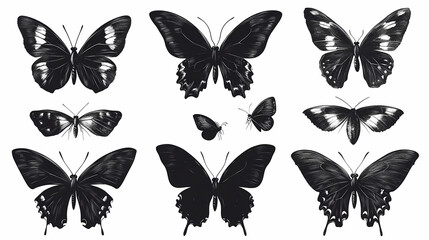Obraz premium Butterfly collection,Butterfly Vector Silhouettes. Decorative Insect Collection.