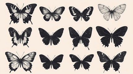 Obraz premium Butterfly collection,Butterfly Vector Silhouettes. Decorative Insect Collection.