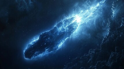 Fototapeta premium A comet passing near a distant planet, its tail glowing brightly