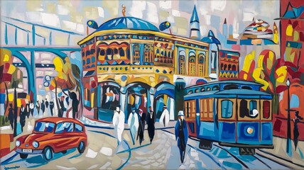 acrylic painting in the style of Fauvism. oil painting, artwork on canvas.