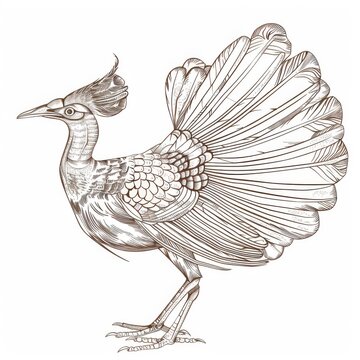 recommend clip art: Elegant Lyrebird Line Art on Clean White Background