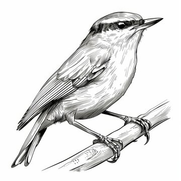 recommend clip art: Line Art of a Nuthatch on a Clean White Background