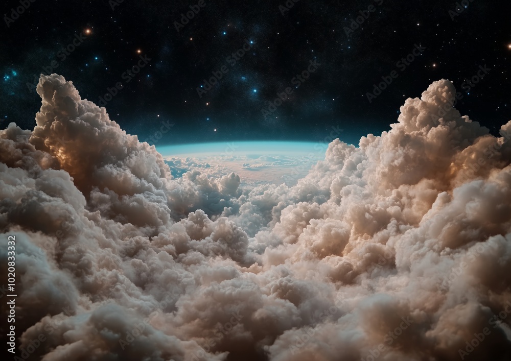 Canvas Prints a cloudy sky with a planet in the middle. the clouds are white and the sky is dark