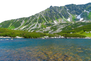 Mountain lake in Five Polish Ponds Valley. Beautiful summer landscape in the mountains. Isolated object.