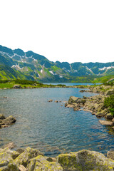 Obraz premium Mountain lake in Five Polish Ponds Valley. Beautiful summer landscape in the mountains. Isolated object.