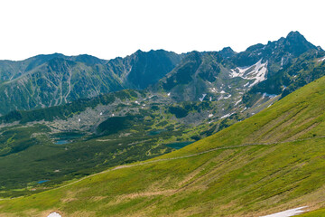 Beautiful mountain landscape in summer. Green grass, high rocks. Tatra Mountains. Isolated object.