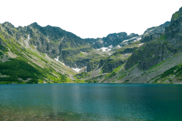 A beautiful mountain lake surrounded by rocks. Czarny Staw Gasienicowy. Isolated object.